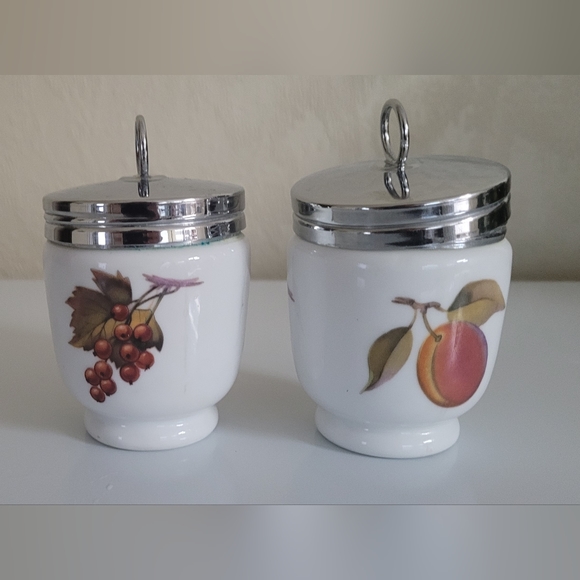 Egg Coddler Set of 2 ROYAL WORCESTER Porcelain ENGLAND Evesham Vale Pattern - Picture 4 of 12